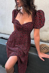 Kleid mit Blumendruck und Puffärmeln